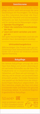 WELEDA Organic Baby Calendula Face Cream - Naturlig kosmetisk fuktighetskräm med mandelolja och bivax för torr hudvård. Naturlig ansiktskräm för spädbarn och barn (1x 50ml) Barn - Bad och hudvård Naty Shop