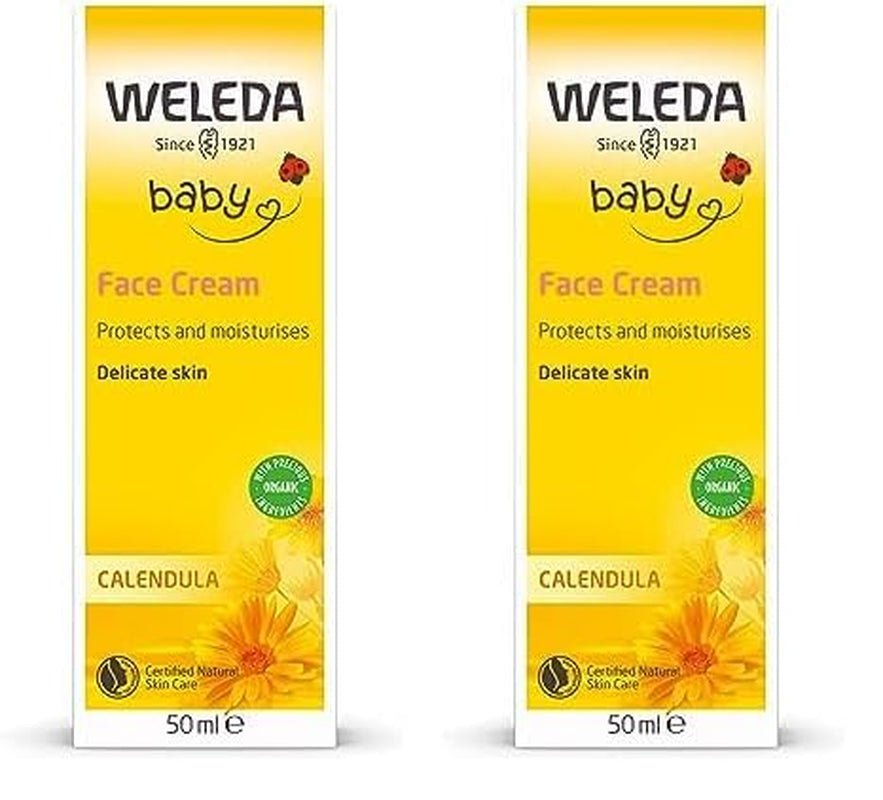WELEDA Organic Baby Calendula Face Cream - Naturlig kosmetisk fuktighetskräm med mandelolja och bivax för torr hudvård. Naturlig ansiktskräm för spädbarn och barn (1x 50 ml) Barn - Bad och hudvård Naty Shop Ansiktskräm 50 Ml (förpackning med 2)