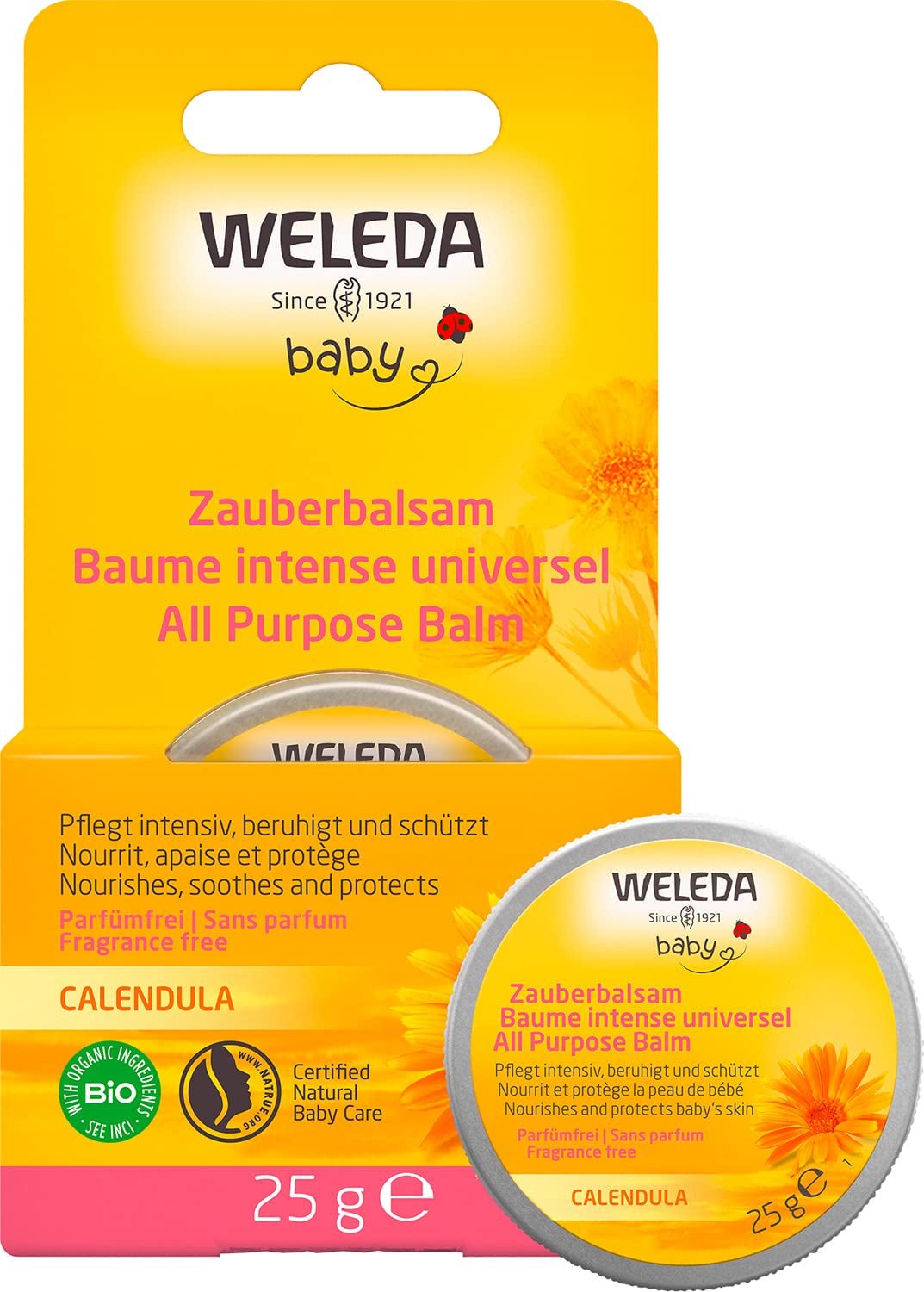 WELEDA Organic Baby Calendula Magic Balm - Universalbalsam av naturlig kosmetika för ansikte och kropp för att vårda och lugna torr hud och läppar. Universal rik balsam för spädbarn och barn (1x 25g) Barn - Bad och hudvård Naty Shop Standardtitel
