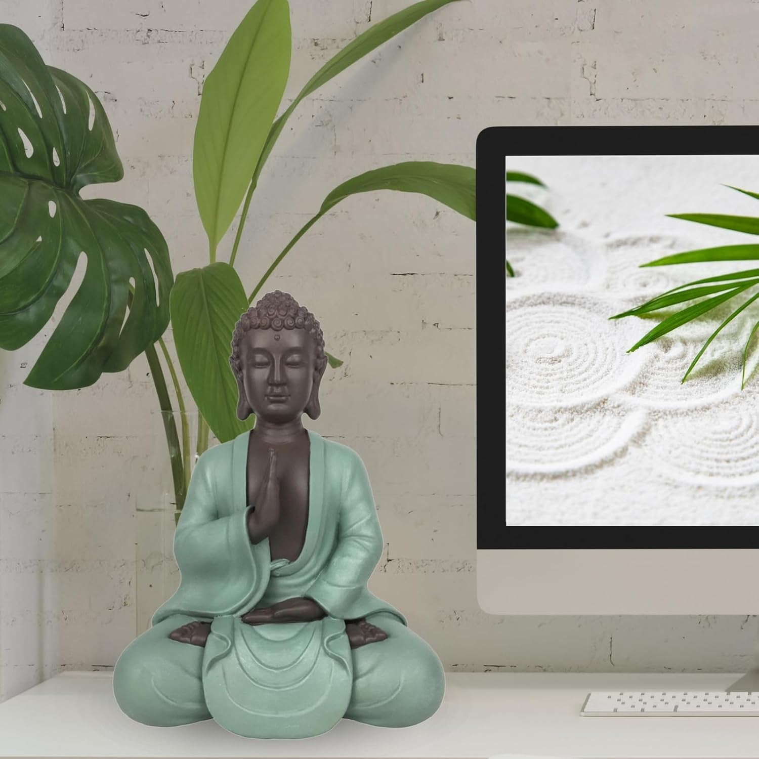 Zen Arôme SBM5 Zen Bodhi-staty, grön/brun, 20 cm höga Statyetter och skulpturer Naty Shop
