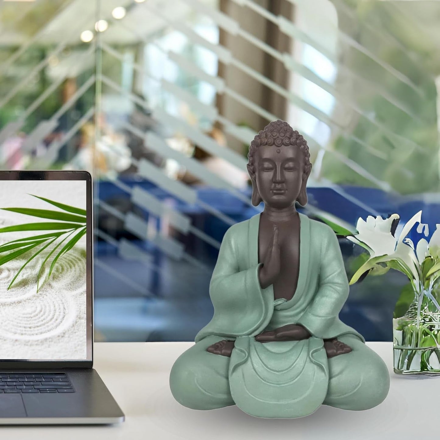 Zen Arôme SBM5 Zen Bodhi-staty, grön/brun, 20 cm höga Statyetter och skulpturer Naty Shop