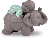 Zen'Light Statue Buddha Bonze Sova på elefant - Zen-atmosfär i ditt heliga utrymme - vacker gynnsam figur -H 9,5 cm, Brun & Grön Statyetter och skulpturer Naty Shop Standardtitel