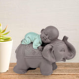 Zen'Light Statue Buddha Bonze Sova på elefant - Zen-atmosfär i ditt heliga utrymme - vacker gynnsam figur -H 9,5 cm, Brun & Grön Statyetter och skulpturer Naty Shop