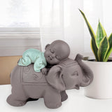 Zen'Light Statue Buddha Bonze Sova på elefant - Zen-atmosfär i ditt heliga utrymme - vacker gynnsam figur -H 9,5 cm, Brun & Grön Statyetter och skulpturer Naty Shop