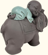 Zen'Light Statue Buddha Bonze Sova på elefant - Zen-atmosfär i ditt heliga utrymme - vacker gynnsam figur -H 9,5 cm, Brun & Grön Statyetter och skulpturer Naty Shop