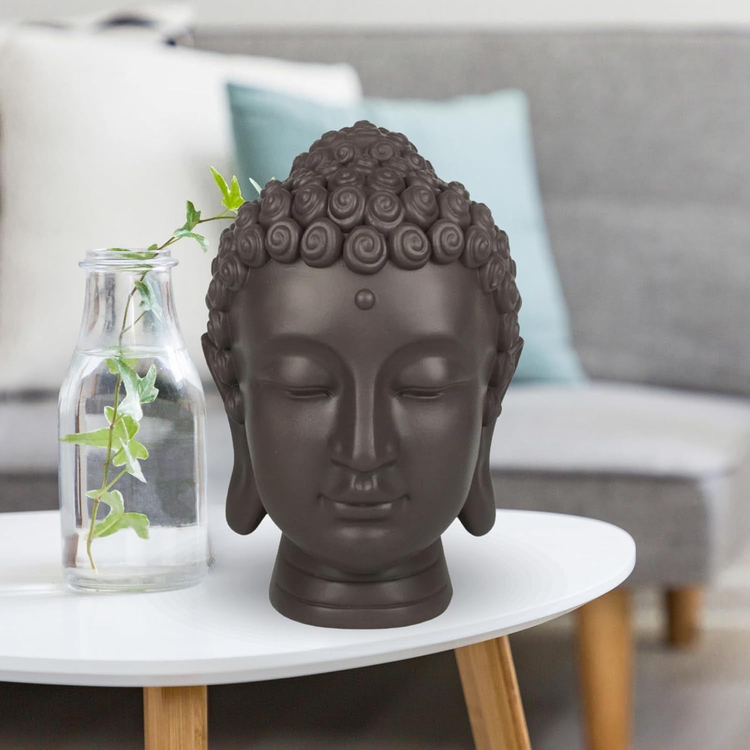 Zen'Light - Statyett med Buddhahuvud - Dekoration för Zen, meditation och feng shui - Present för en avkopplande och andlig atmosfär - Buddhastatyett - Höjd: 20 cm - Färg: grön/brun Statyetter och skulpturer Naty Shop