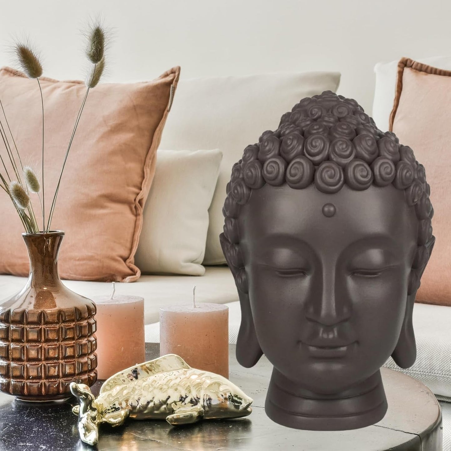 Zen'Light - Statyett med Buddhahuvud - Dekoration för Zen, meditation och feng shui - Present för en avkopplande och andlig atmosfär - Buddhastatyett - Höjd: 20 cm - Färg: grön/brun Statyetter och skulpturer Naty Shop