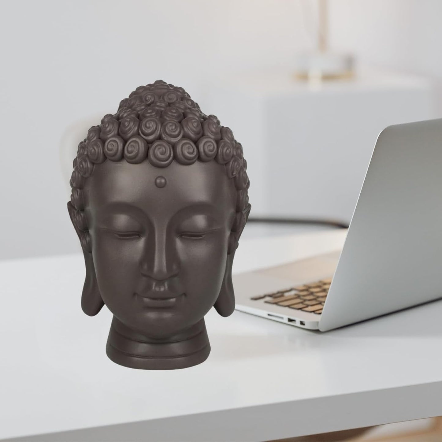 Zen'Light - Statyett med Buddhahuvud - Dekoration för Zen, meditation och feng shui - Present för en avkopplande och andlig atmosfär - Buddhastatyett - Höjd: 20 cm - Färg: grön/brun Statyetter och skulpturer Naty Shop