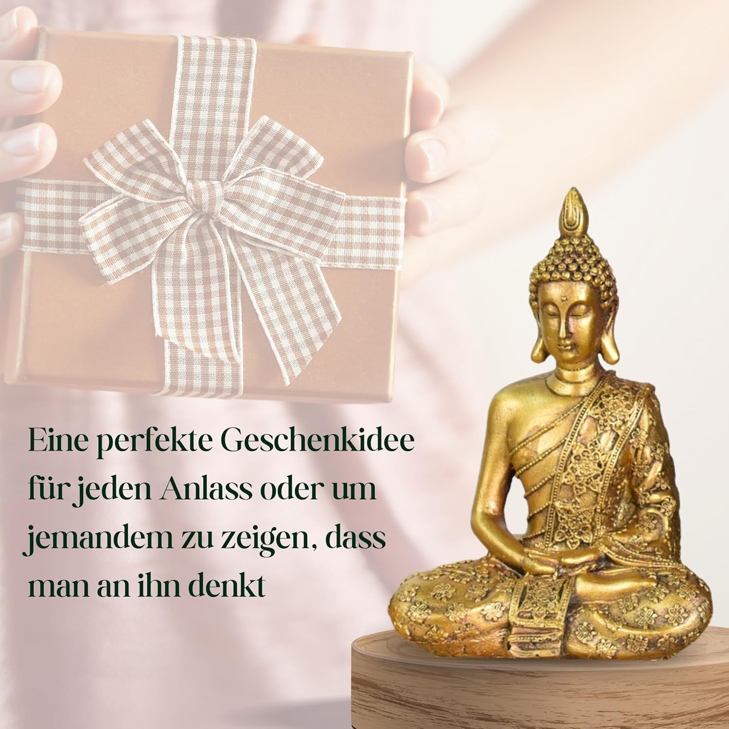 Zen'Light - Statyett med Buddhahuvud Sanci - Dekoration för Zen, meditation och feng shui - Present för en avkopplande och andlig atmosfär - Buddhastaty - Höjd: 18 cm - Färg: guld Statyetter och skulpturer Naty Shop