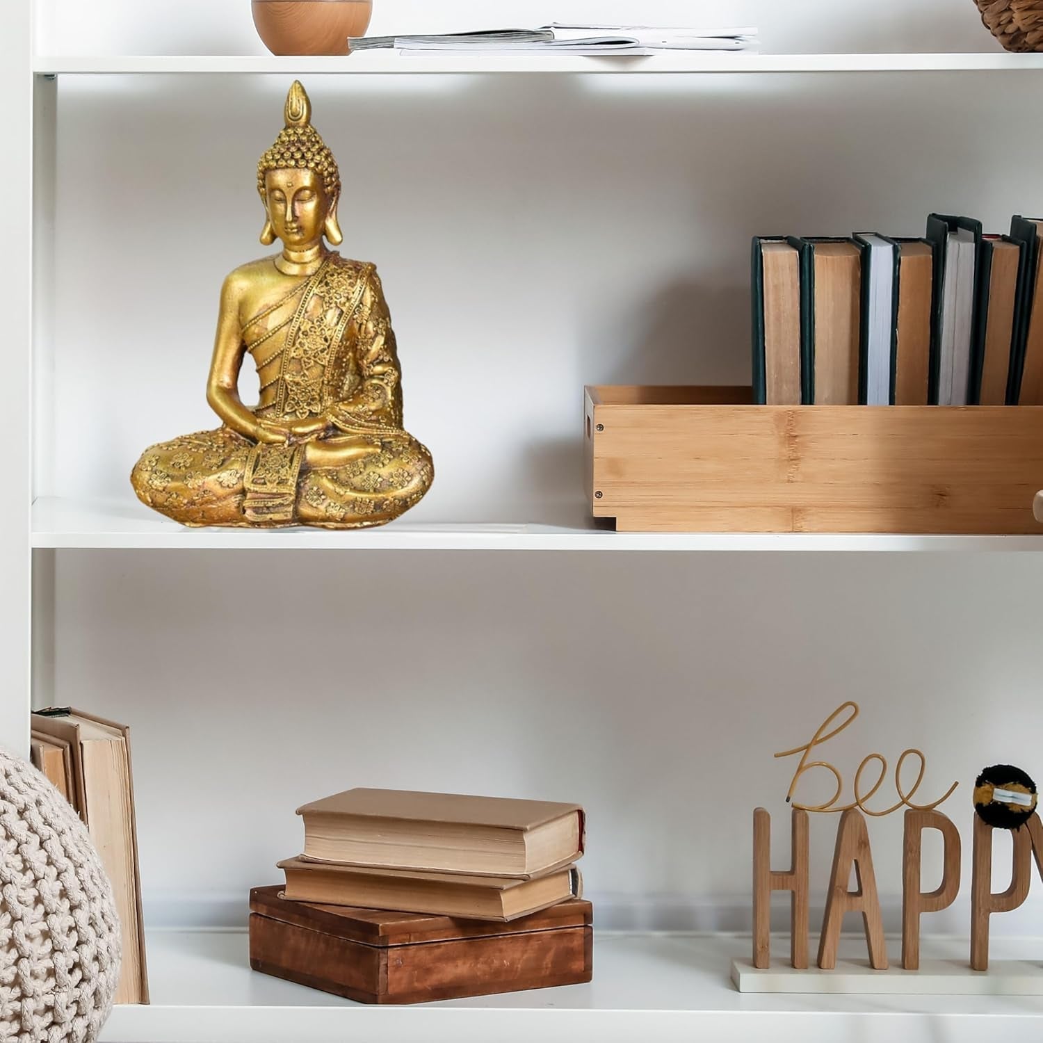 Zen'Light - Statyett med Buddhahuvud Sanci - Dekoration för Zen, meditation och feng shui - Present för en avkopplande och andlig atmosfär - Buddhastaty - Höjd: 18 cm - Färg: guld Statyetter och skulpturer Naty Shop