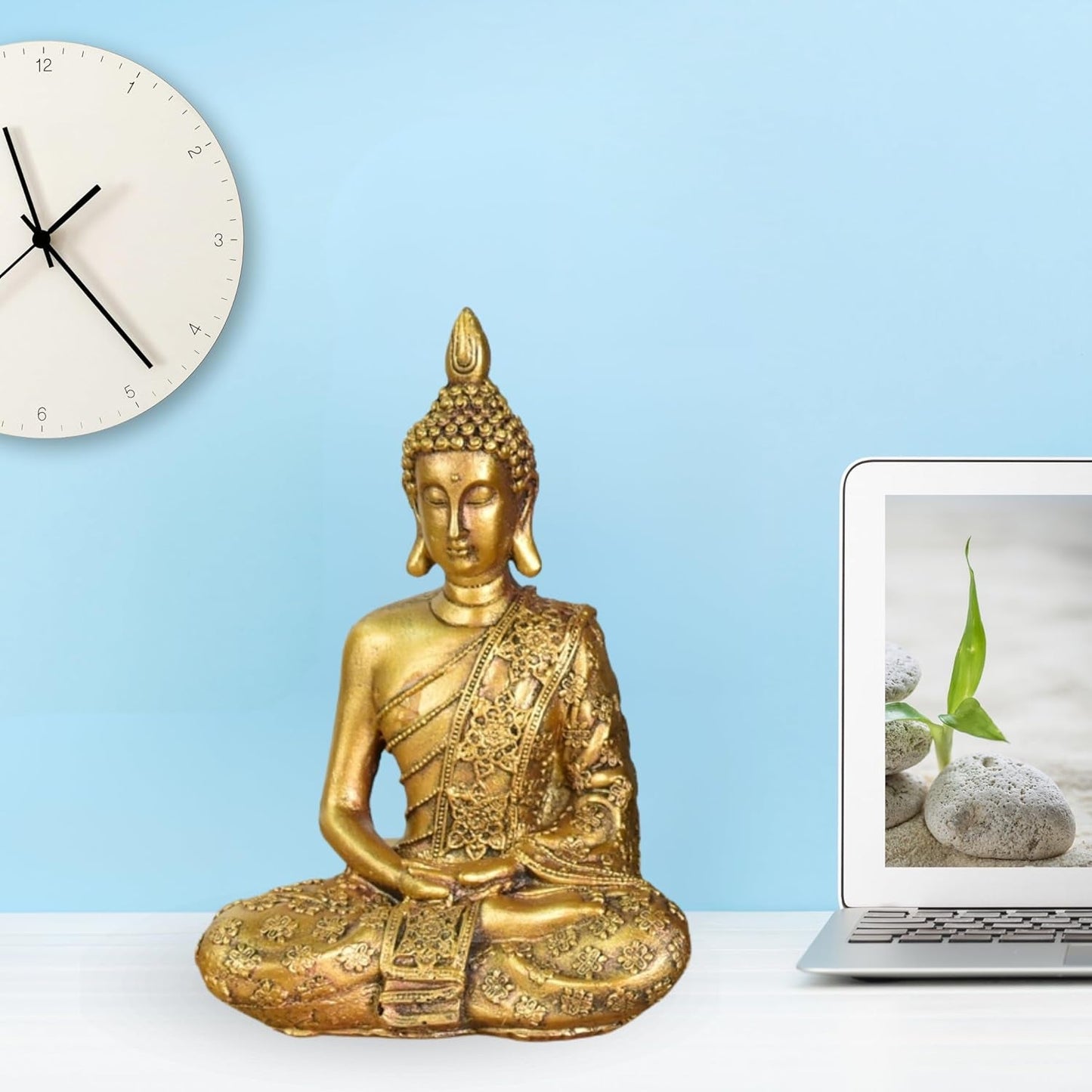 Zen'Light - Statyett med Buddhahuvud Sanci - Dekoration för Zen, meditation och feng shui - Present för en avkopplande och andlig atmosfär - Buddhastaty - Höjd: 18 cm - Färg: guld Statyetter och skulpturer Naty Shop