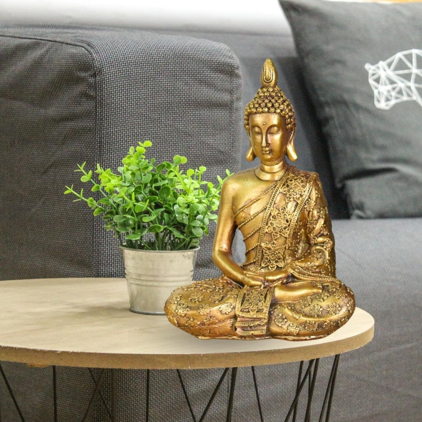 Zen'Light - Statyett med Buddhahuvud Sanci - Dekoration för Zen, meditation och feng shui - Present för en avkopplande och andlig atmosfär - Buddhastaty - Höjd: 18 cm - Färg: guld Statyetter och skulpturer Naty Shop