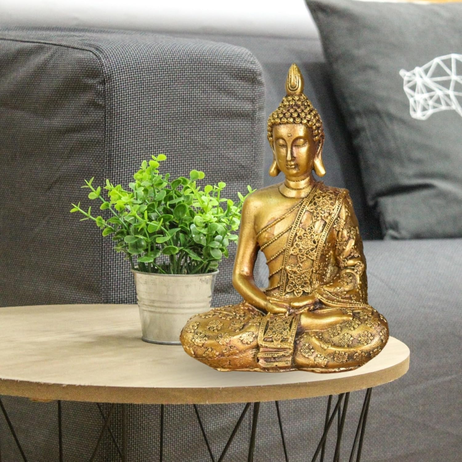 Zen'Light - Statyett med Buddhahuvud Sanci - Dekoration för Zen, meditation och feng shui - Present för en avkopplande och andlig atmosfär - Buddhastaty - Höjd: 18 cm - Färg: guld Statyetter och skulpturer Naty Shop