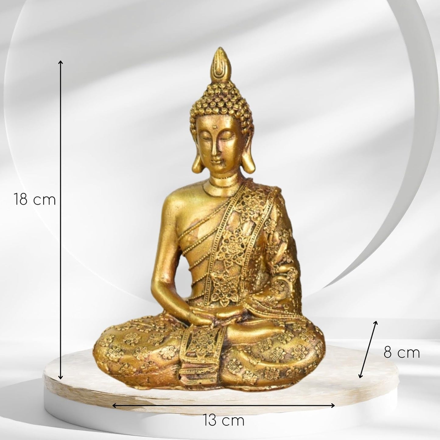 Zen'Light - Statyett med Buddhahuvud Sanci - Dekoration för Zen, meditation och feng shui - Present för en avkopplande och andlig atmosfär - Buddhastaty - Höjd: 18 cm - Färg: guld Statyetter och skulpturer Naty Shop