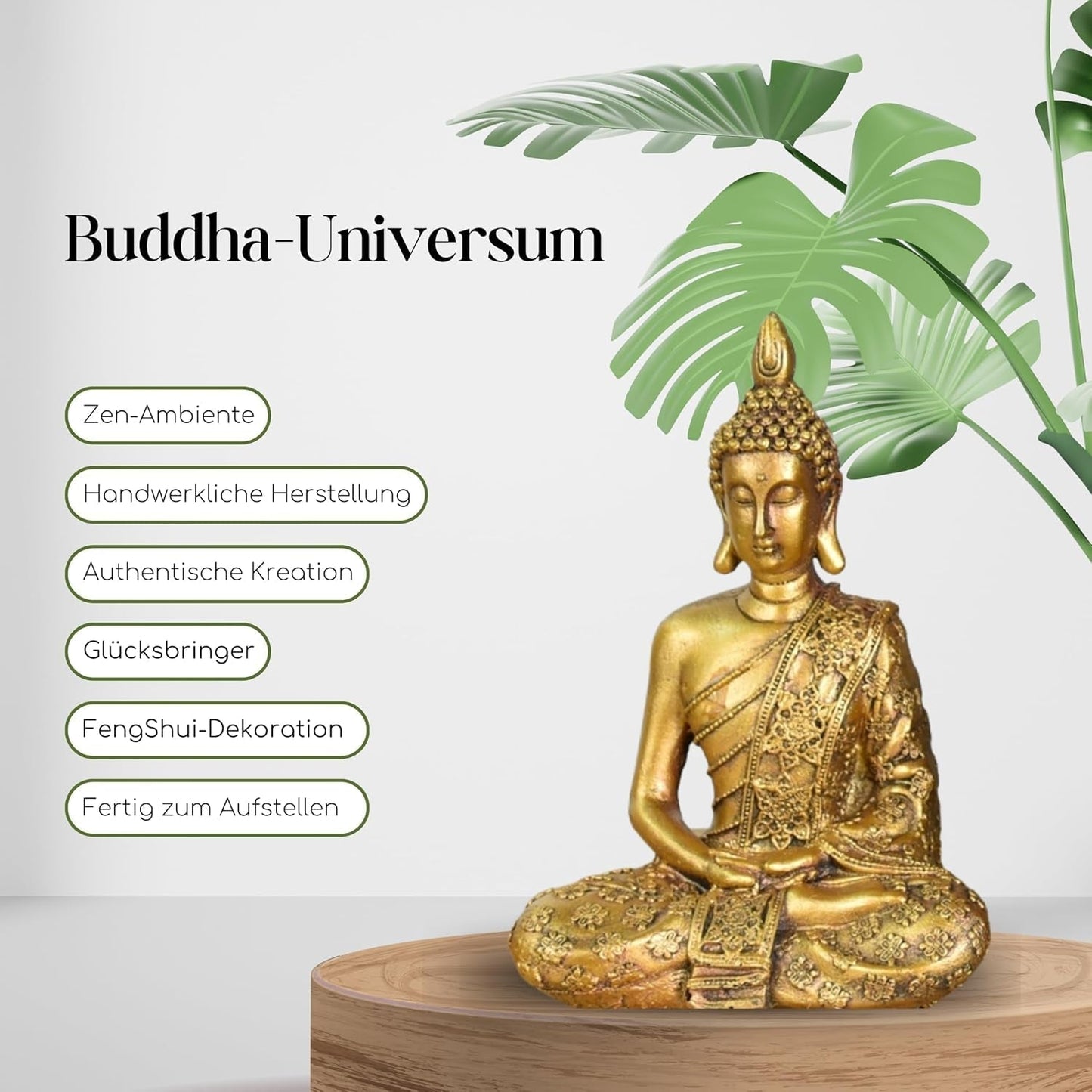 Zen'Light - Statyett med Buddhahuvud Sanci - Dekoration för Zen, meditation och feng shui - Present för en avkopplande och andlig atmosfär - Buddhastaty - Höjd: 18 cm - Färg: guld Statyetter och skulpturer Naty Shop